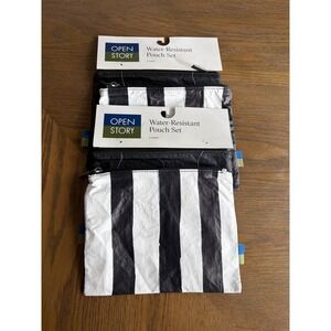 Open Story Water-Resistant Pouch Set 2ct Black White Striped Tyvek Travel Bag